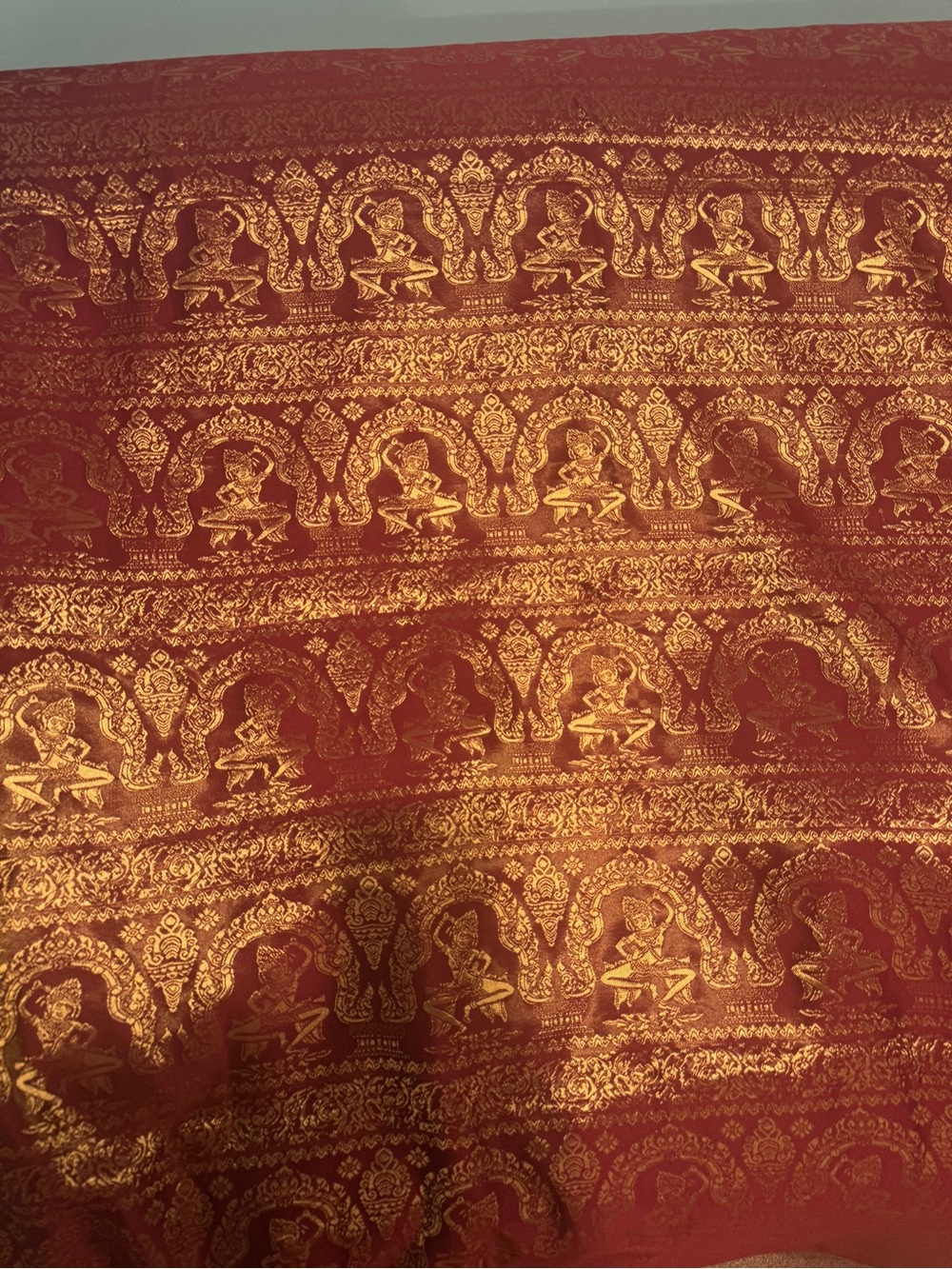 Red and Gold Brocade Fabric with Intricate Motif Twin/ daybed decor cover